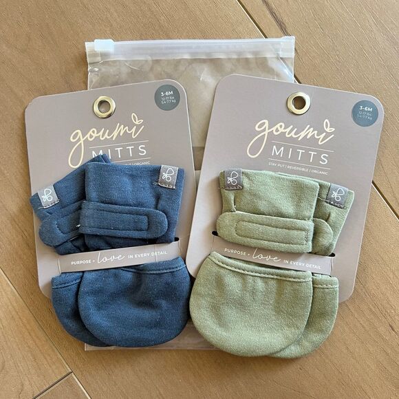 NWT Goumi Kids Baby Mitts Set Midnight & Artichoke SZ 3-6 mo Blue Green Bamboo - Picture 1 of 2